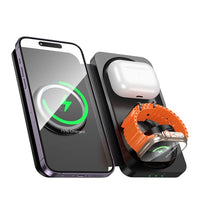 hoco CQ13 Triumph 3-in-1 travel folding wireless fast charger - black