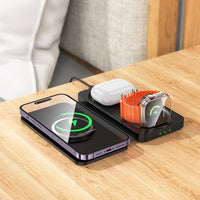 hoco CQ13 Triumph 3-in-1 travel folding wireless fast charger - black