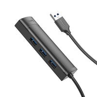 hoco HB42 Easy safety 4-in-1 Gigabit Ethernet Adapter(USB to USB3.0*3+RJ45)(L=1.2M) - black