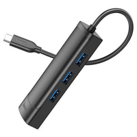 hoco HB42 Easy safety 4-in-1 Gigabit Ethernet Adapter(Type-C to USB3.0*3+RJ45)(L=0.2M) - black