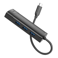 hoco HB42 Easy safety 4-in-1 Gigabit Ethernet Adapter(Type-C to USB3.0*3+RJ45)(L=0.2M) - black