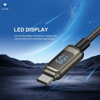 LITO LD15 USB-C To USB-C LED DISPLAY Zinc Alloy Fast Charge Cable 100cm - Black