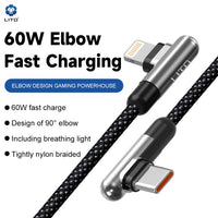 LITO LD13 USB-C to Lightning Angle Design Fast Cable Braided Metal 100cm - Black