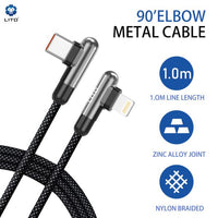 LITO LD13 USB-C to Lightning Angle Design Fast Cable Braided Metal 100cm - Black