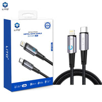 LITO LD010 USB-C to Lightning Fast Cable Braided Metal Soft LED highlight 120cm - Black