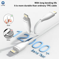 LITO LD03 USB-A to Lightning Liquid Silicone Fast Charging Cable 100cm - White