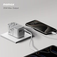 Momax World 35W GaN AC Travel Adaptor With cable - White