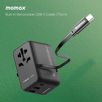 Momax World 25W GaN AC Travel Adaptor With cable - Black