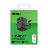 Momax World 25W GaN AC Travel Adaptor With cable - Black