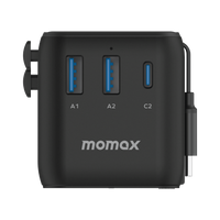 Momax World 25W GaN AC Travel Adaptor With cable - Black