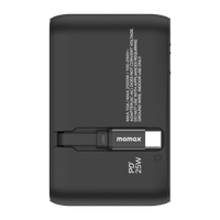 Momax World 25W GaN AC Travel Adaptor With cable - Black