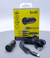 sky Budi CC627T3B 12W 2USB Car Charger with 3-in-1 Combo