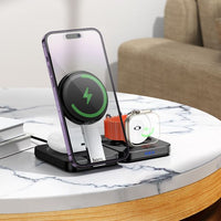 hoco CQ11 Ingenious 3-in-1 folding magnetic wireless charger - black