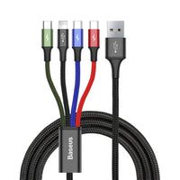 Baseus 4 in 1 Nylon Braided Cable (Lightning 2 x Type-C Micro USB) 3.5A 1.2m (CA1T4-B01)-Black