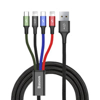 Baseus 4 in 1 Nylon Braided Cable (2 x Lightning Type-C Micro USB) 3.5A 1.2m (CA1T4-A01)-Black