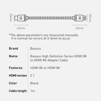 Baseus High Definition Series HDMI 8K to HDMI 8K Adapter Cable CAKGQ-J01 1M-Black
