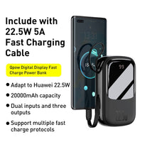 Baseus Qpow Digital Display Power Bank 20000mAh 22.5W with Type-C Cable (PPQD-I01)-Black