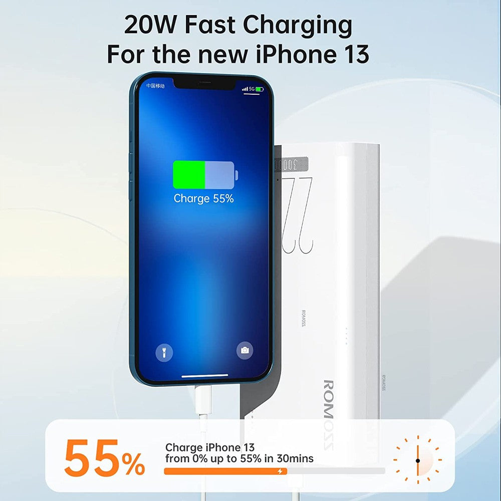 Romoss Sense 8F 22.5W 30000mAh Super Fast Charge Power Bank-White ...