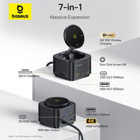 Baseus MagPro Series II 7-in-1 USB-C Hub with 15W Qi2 Wireless Charger-Black
