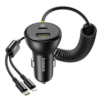 Baseus Circular Plastic Car Charger (U+C) + (C&L) Cable 60W Cosmic Black