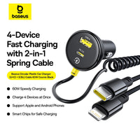 Baseus Circular Plastic Car Charger (U+C) + (C&L) Cable 60W Cosmic Black