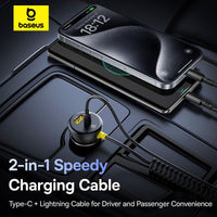 Baseus Circular Plastic Car Charger (U+C) + (C&L) Cable 60W Cosmic Black