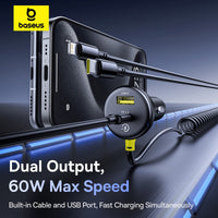 Baseus Circular Plastic Car Charger (U+C) + (C&L) Cable 60W Cosmic Black