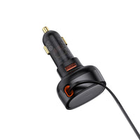 Baseus Enjoyment Pro Car Charger U+Retractable Type-C Cable 60W-Cluster Black