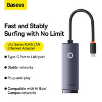 Baseus Lite Series Ethernet Adapter Type-C to RJ45 LAN Port (100Mbps)-Grey
