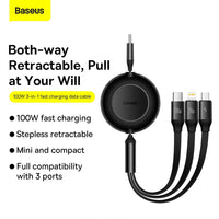 Baseus Bright Mirror 2 Series Retractable 3-in-1 Fast Charging Data Cable Type-C to M+L+C 100W 1.1m