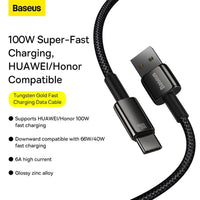 Baseus Tungsten Gold Fast Charging Data Cable USB to Type-C 100W 2m-Black