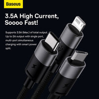Baseus StarSpeed 1-for-3 Fast Charging Data Cable USB to Micro USB & Lightning & Typ-C 3.5A 1.2m