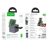 hoco CQ8 folding 3-in-1 magnetic wireless fast charger - metal gray