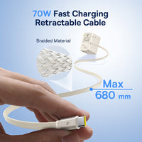Baseus EnerCore CG11 Universal Travel Adapter with Retractable Cable 2AC+2U+2C 70W Off-White
