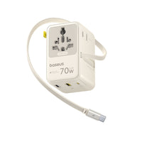 Baseus EnerCore CG11 Universal Travel Adapter with Retractable Cable 2AC+2U+2C 70W Off-White