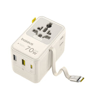 Baseus EnerCore CG11 Universal Travel Adapter with Retractable Cable 2AC+2U+2C 70W Off-White