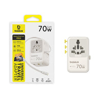 Baseus EnerCore CG11 Universal Travel Adapter with Retractable Cable 2AC+2U+2C 70W Off-White