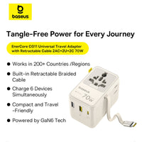 Baseus EnerCore CG11 Universal Travel Adapter with Retractable Cable 2AC+2U+2C 70W Off-White
