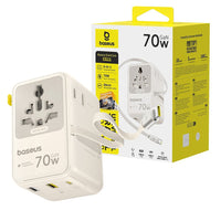 Baseus EnerCore CG11 Universal Travel Adapter with Retractable Cable 2AC+2U+2C 70W Off-White