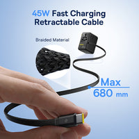 Baseus PicoGo AG11 Universal Travel Adapter with Retractable Cable 2AC+2U+2C 45W-Cosmic Black