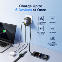 Baseus PicoGo AG11 Universal Travel Adapter with Retractable Cable 2AC+2U+2C 45W-Cosmic Black