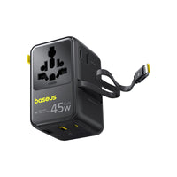 Baseus PicoGo AG11 Universal Travel Adapter with Retractable Cable 2AC+2U+2C 45W-Cosmic Black