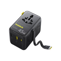Baseus PicoGo AG11 Universal Travel Adapter with Retractable Cable 2AC+2U+2C 45W-Cosmic Black