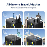Baseus PicoGo AG11 Universal Travel Adapter with Retractable Cable 2AC+2U+2C 45W-Cosmic Black