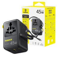 Baseus PicoGo AG11 Universal Travel Adapter with Retractable Cable 2AC+2U+2C 45W-Cosmic Black