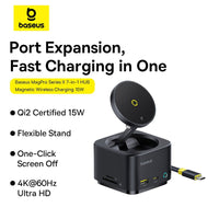 Baseus MagPro Series II 7-in-1 USB-C Hub with 15W Qi2 Wireless Charger-Black