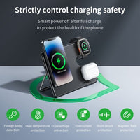 Hoco CQ1 15W Geek Folding 3 in 1 Magnetic Fast Wireless Charger For iWatch - Black