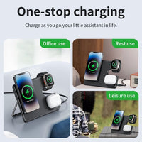 Hoco CQ1 15W Geek Folding 3 in 1 Magnetic Fast Wireless Charger For iWatch - Black