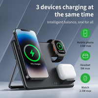 Hoco CQ1 15W Geek Folding 3 in 1 Magnetic Fast Wireless Charger For iWatch - Black