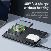 Hoco CQ1 15W Geek Folding 3 in 1 Magnetic Fast Wireless Charger For iWatch - Black